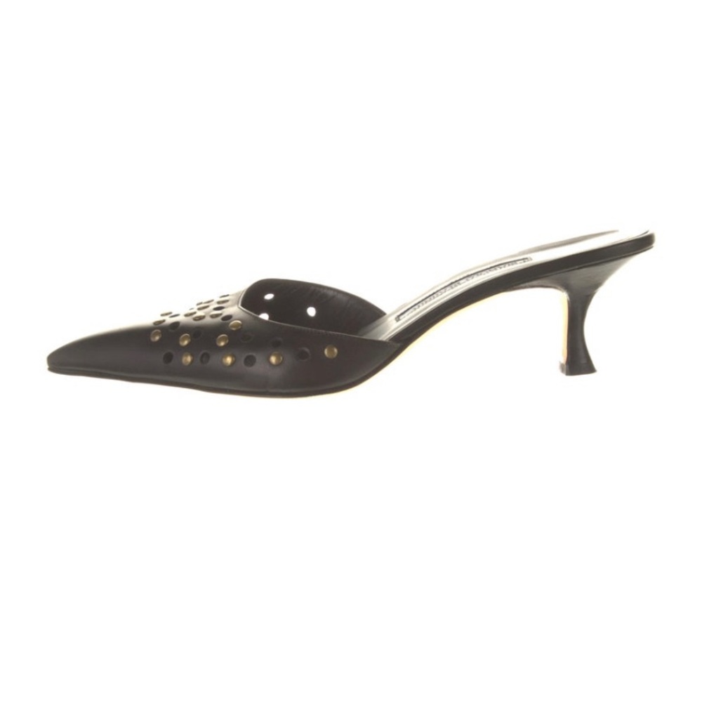 Manolo Blahnik Leather Lasercut Accent Mules